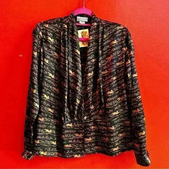 Vintage horse print long sleeve blouse size 6‎ - Picture 1 of 8